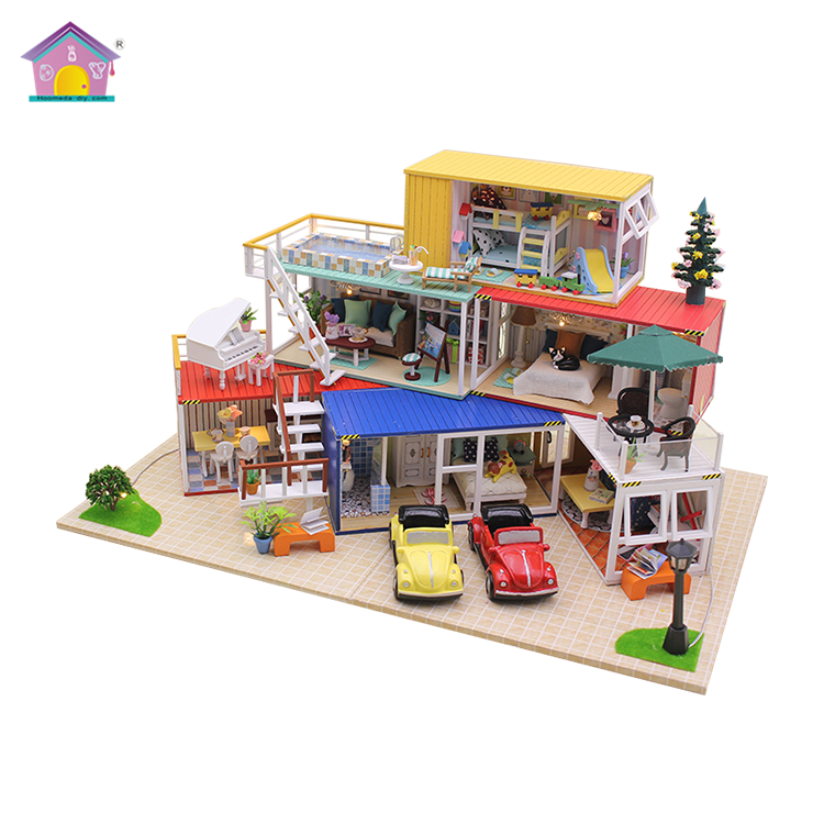 Unfinished dollhouse furniture miniature set wholesale educational light toys for kids wood