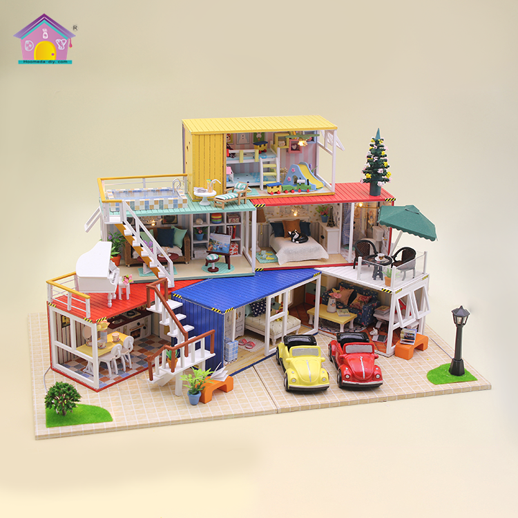 Unfinished dollhouse furniture miniature set wholesale educational light toys for kids wood