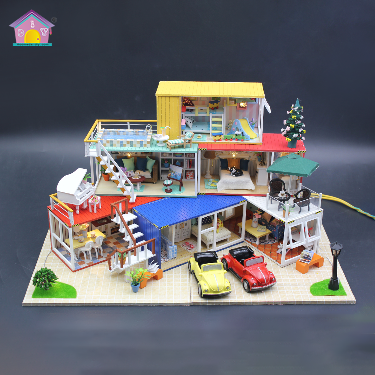 Unfinished dollhouse furniture miniature set wholesale educational light toys for kids wood