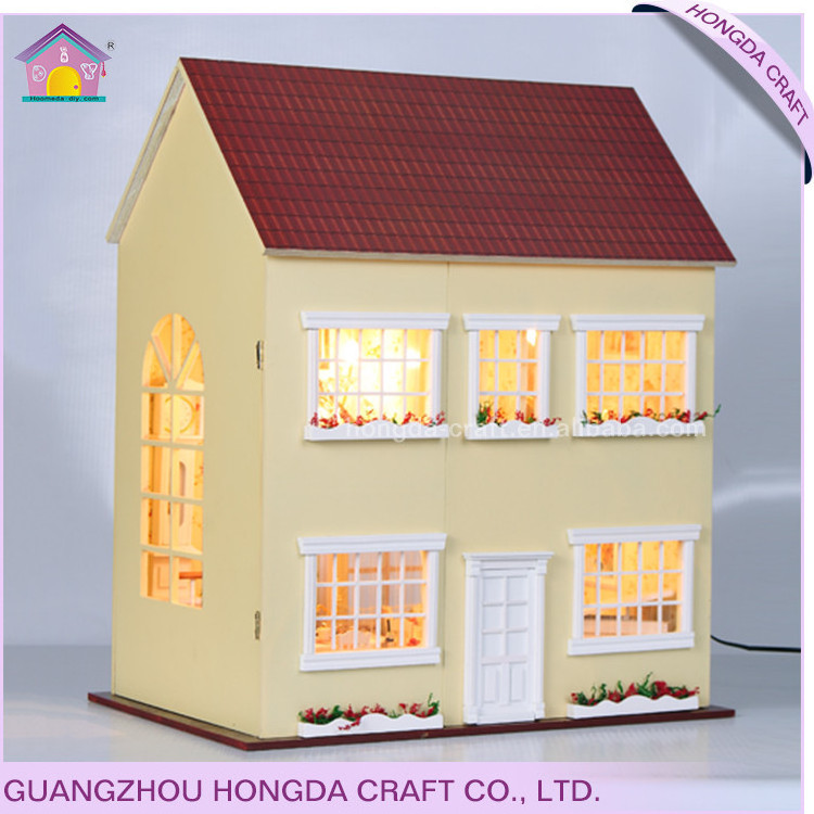 3 Floors Wooden Miniature Doll House Furniture Hands Craft Diy Dollhouse Diy Miniature Doll House Children With Led Light