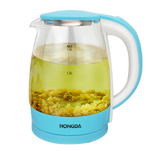 2.0L blue colored glass electric water kettle