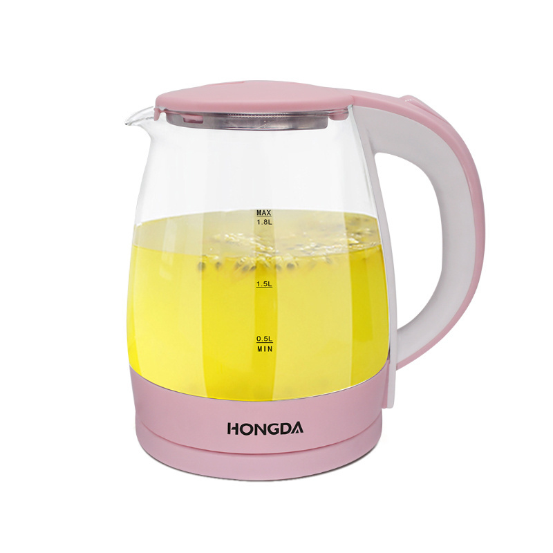 1.8L pink colored glass electric water kettle for household