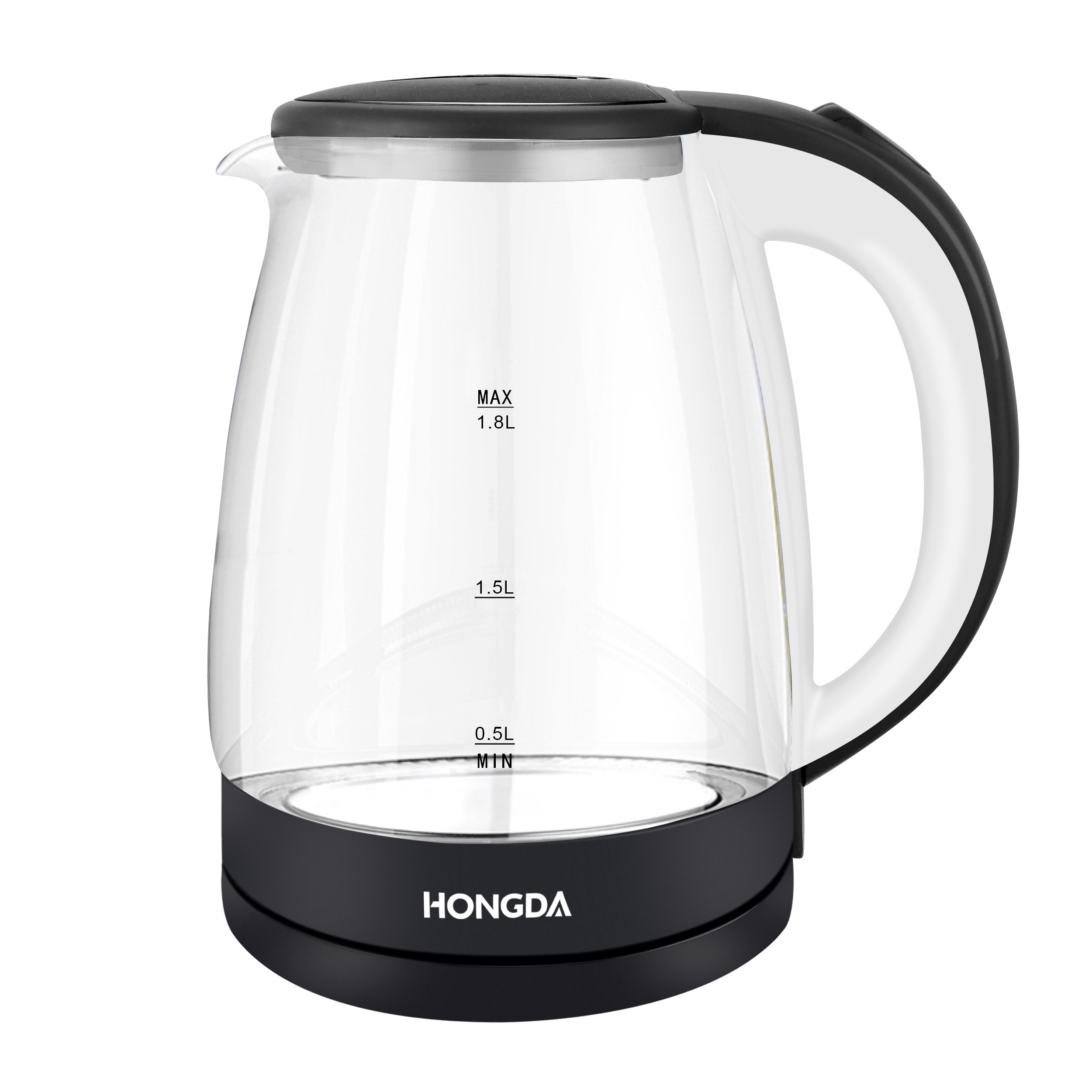 cheap price model 1.8L glass electric water kettle with black-white plastic parts