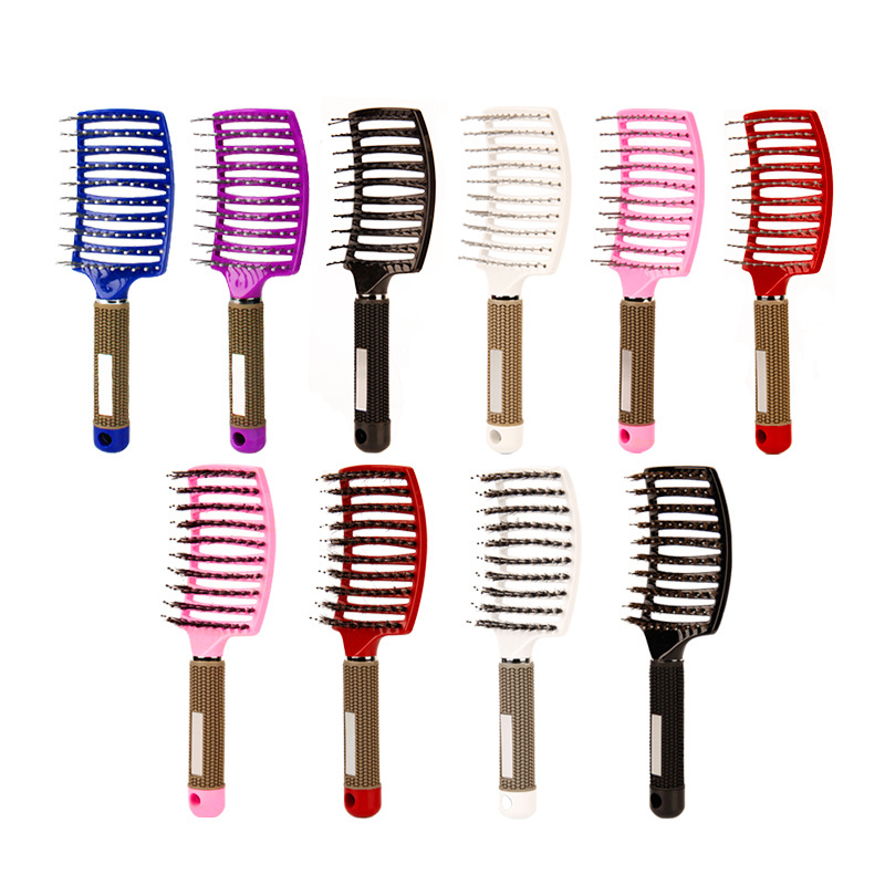 Barber Hairdressing Styling Hair Brushes Curly Wet Dry Boar Bristle Hair Detangling Massage Curved Vent Brush