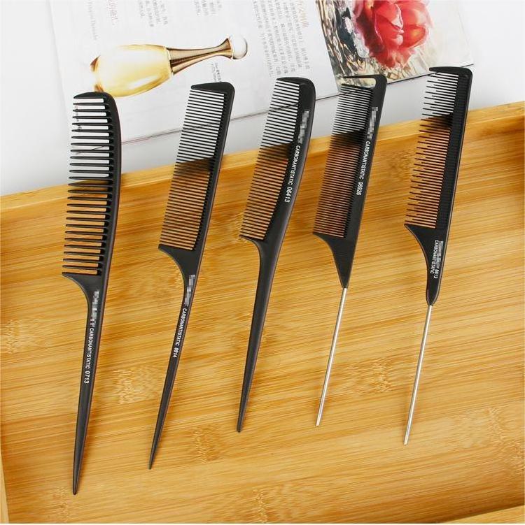 New PEI Material styling Comb Anti-static Pointed tail hair brush Heat Resistant Stainless Steel needle Sharp Rat tail Comb