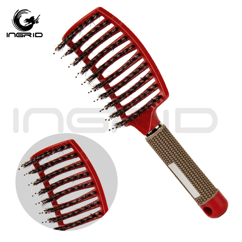 Barber Hairdressing Styling Hair Brushes Curly Wet Dry Boar Bristle Hair Detangling Massage Curved Vent Brush