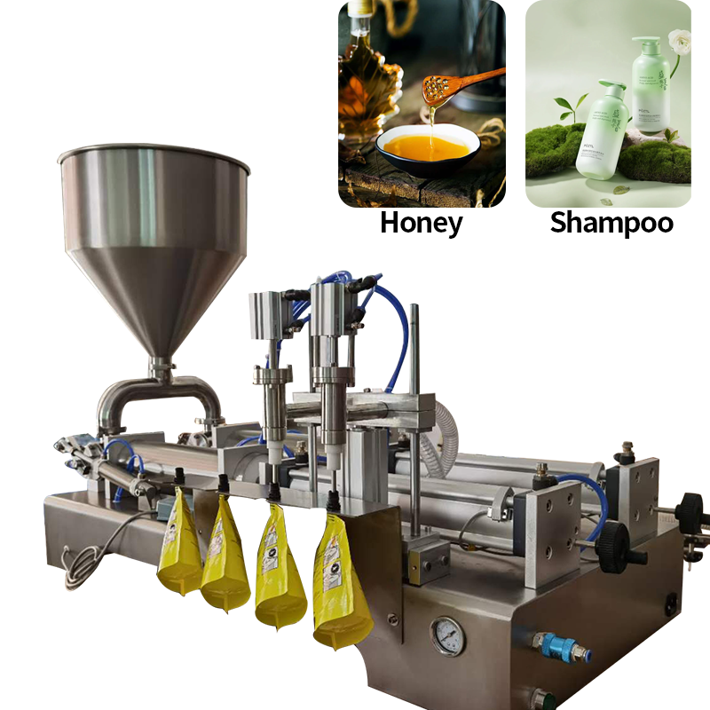 2 Nozzle semi-automatic ketchup filling machine paste cream jam fruit puree honey pneumatic piston bag filling machine