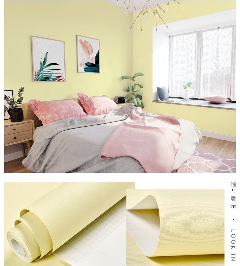 High Quality Self Adhesive PVC Wall Paper Rolls Solid Color Dormitory Wallpapers/Wall Coating