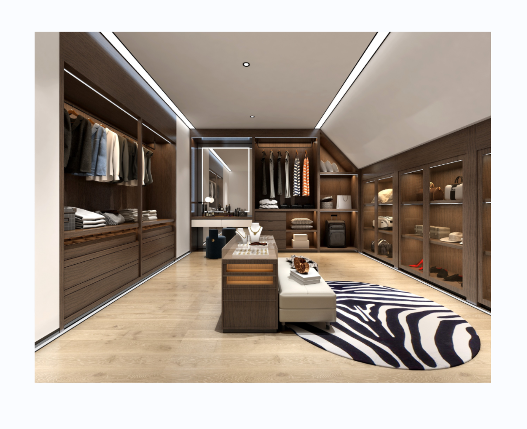 Wood Melamine Glass Door with LED Lights Bedroom Luxury Walk In Closet System Bedroom Wardrobe