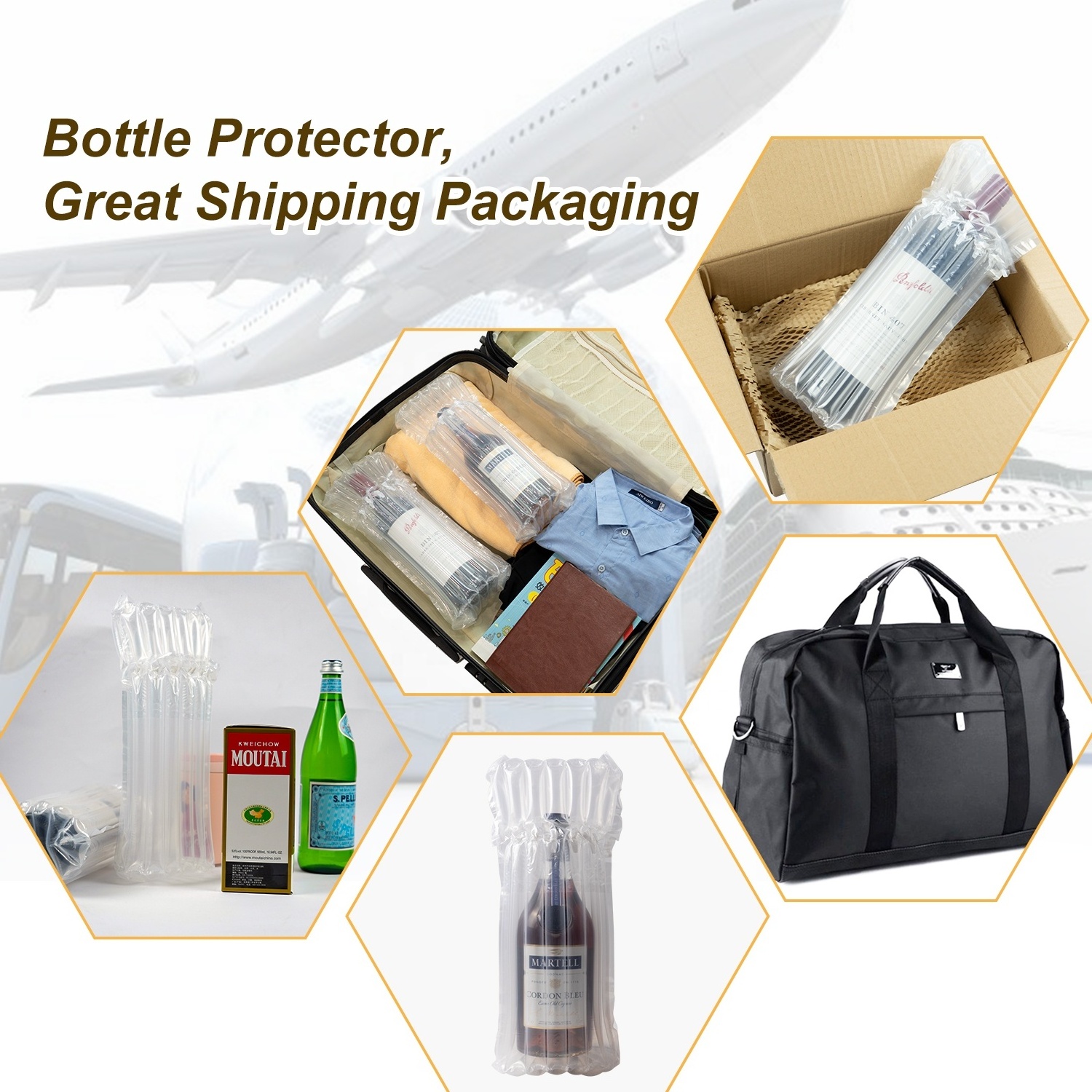 Travel Protector Bags Inflatable Air Column Packaging Bubble Bag Wine Bottle Protector For packing materials