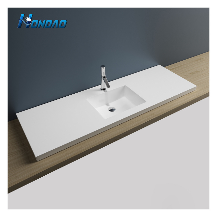 Rectangular Shape Above-counter Double Sinks Basin Cement White Color Counter Top Sink Solid Surface Stone Hand Washing Basin