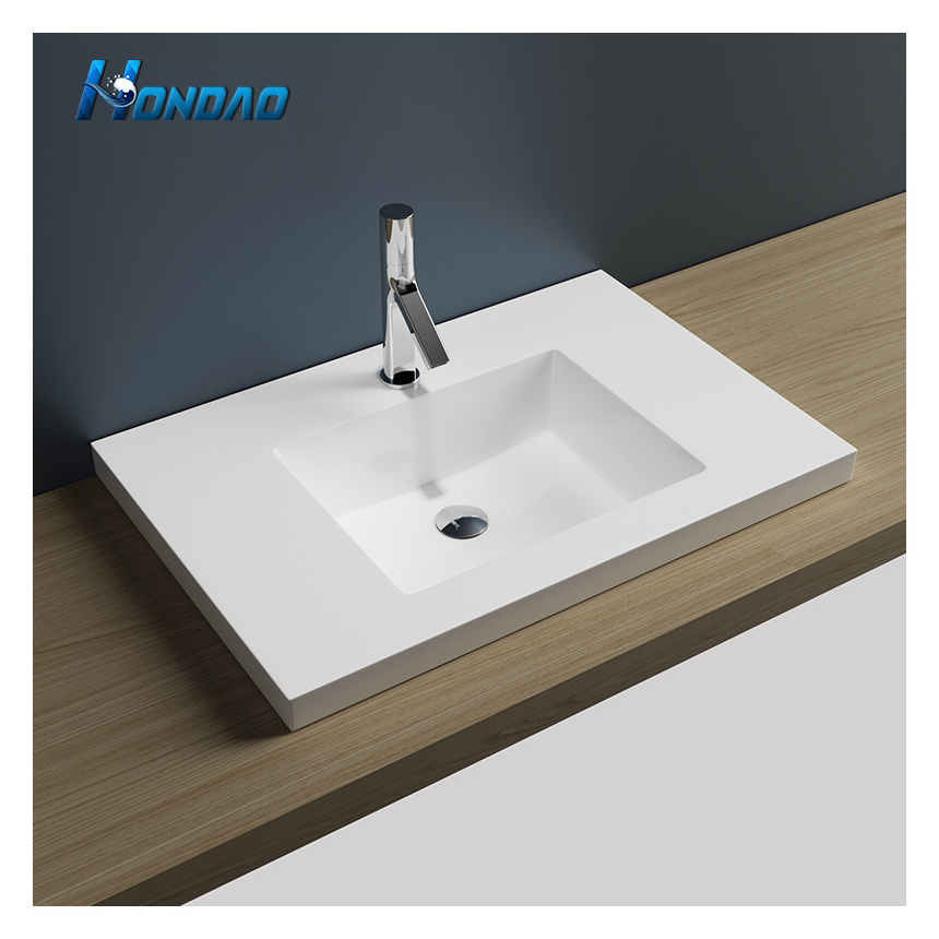 Rectangular Shape Above-counter Double Sinks Basin Cement White Color Counter Top Sink Solid Surface Stone Hand Washing Basin