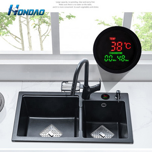 New Design Rectangular Black Double Bowl Artificial Stone Quartz Sinks for Kitchen