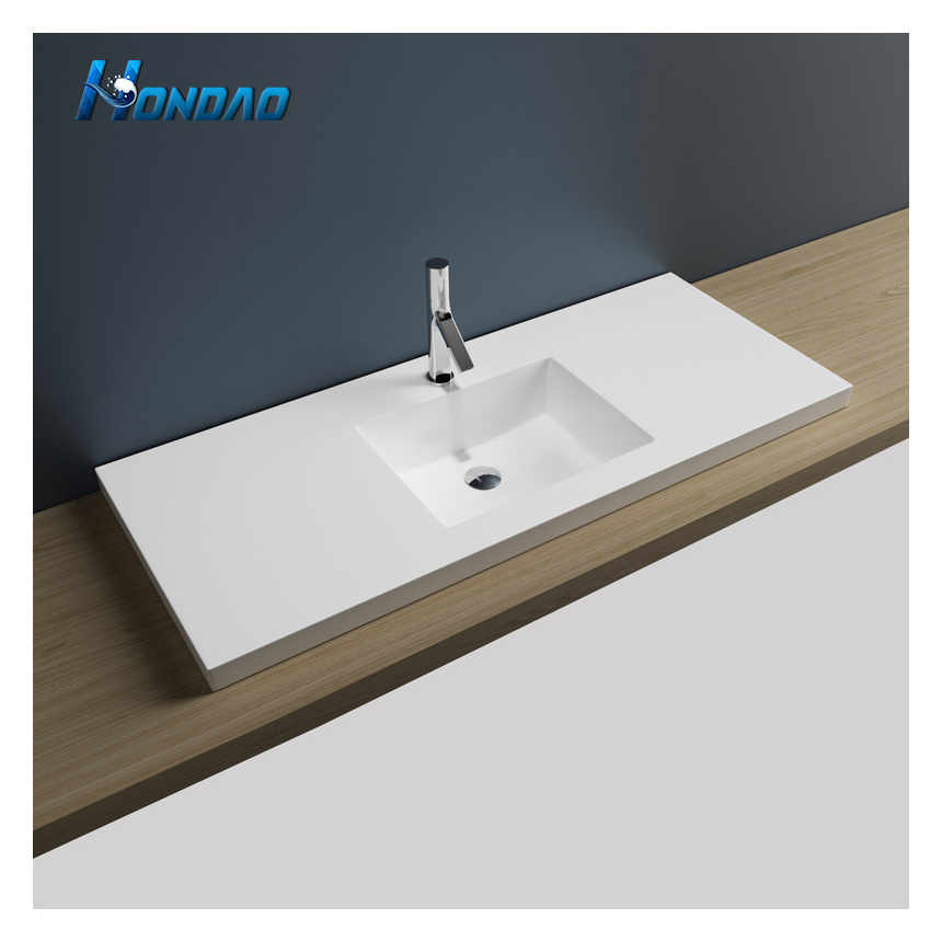 Rectangular Shape Above-counter Double Sinks Basin Cement White Color Counter Top Sink Solid Surface Stone Hand Washing Basin