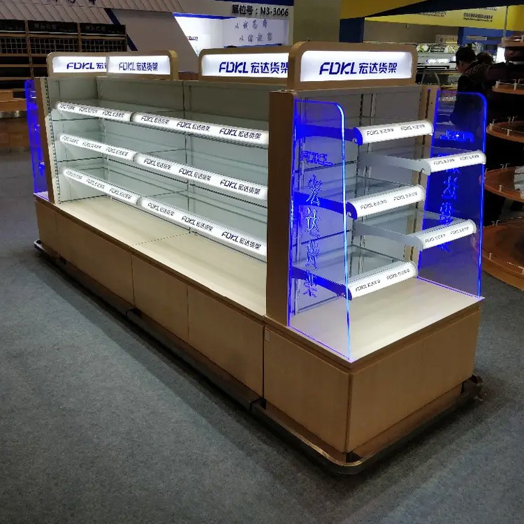 Customized prateleiras LED glass gondola supermarket cosmetic display stand estante shelf