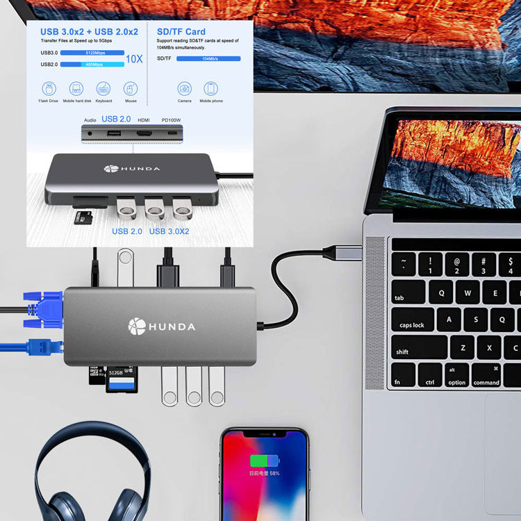 macbook ssd usbc usb-3.0-hub rj45 mac mini hub usb-c thunderbolt 3 usb laptop docking station for usb docking station