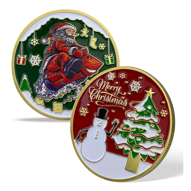 Custom Father Christmas Tree Commemorative Double Gold Wishing Coins Zinc Alloy 3D Metal Antique Metal Christmas Challenger Coin