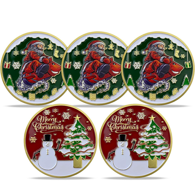 Custom Father Christmas Tree Commemorative Double Gold Wishing Coins Zinc Alloy 3D Metal Antique Metal Christmas Challenger Coin