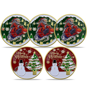 Custom Father Christmas Tree Commemorative Double Gold Wishing Coins Zinc Alloy 3D Metal Antique Metal Christmas Challenger Coin