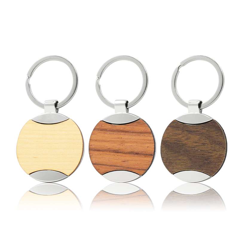 Wholesale Custom Retractable Wooden Round Cross Keychain For Engraving Blank Metal Wood Barrel Circle Beech Bead Keychai