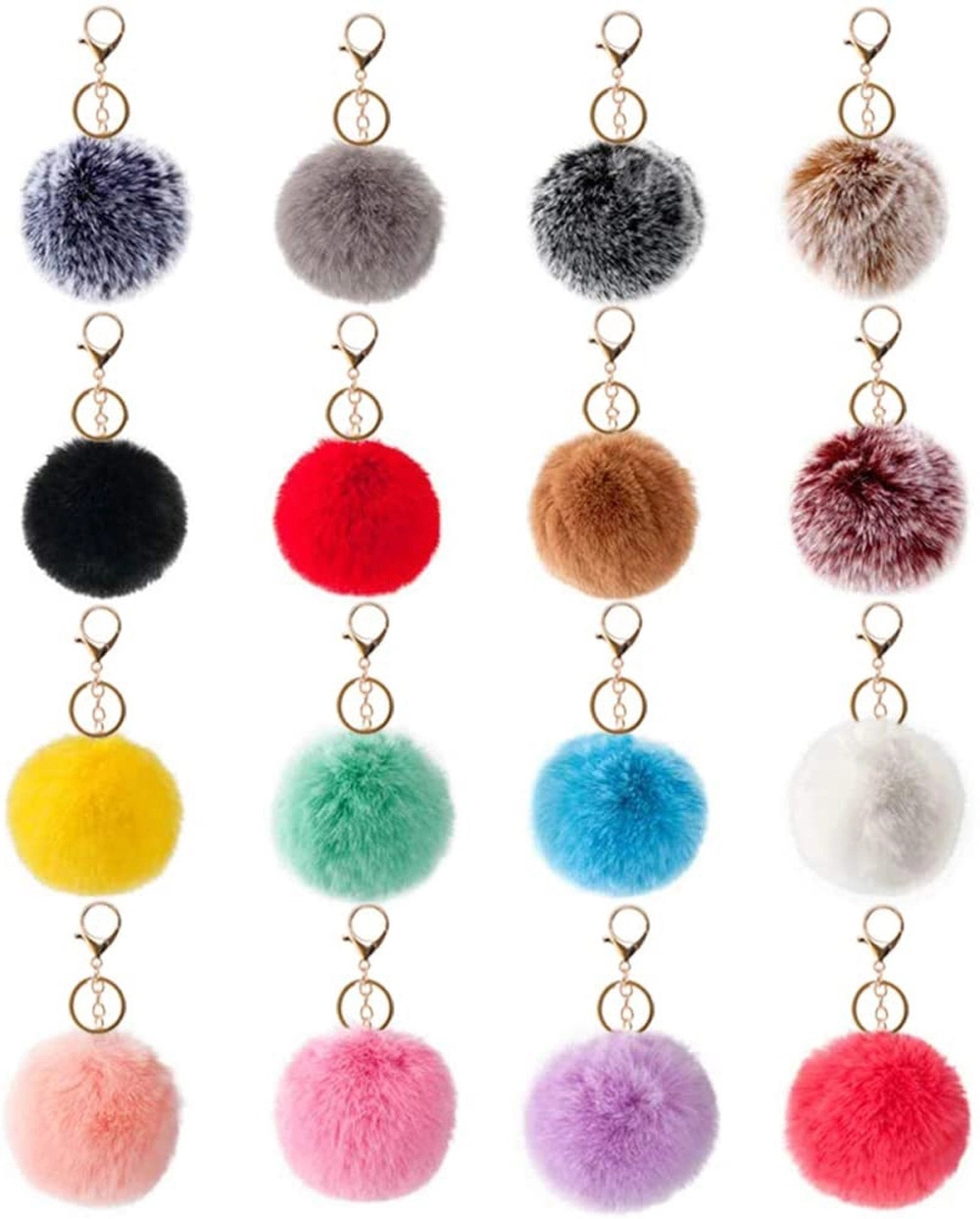 Wholesa Puff Key Chain Red Silver Pink Large Faux Fluffy Pompom Puff Ball Furball Heart Keychain Pom Pom Key Chain Keychain