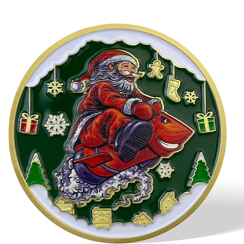 Custom Father Christmas Tree Commemorative Double Gold Wishing Coins Zinc Alloy 3D Metal Antique Metal Christmas Challenger Coin