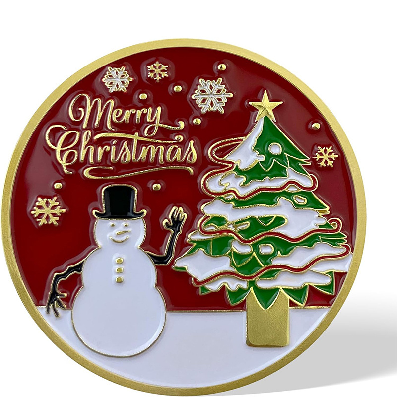 Custom Father Christmas Tree Commemorative Double Gold Wishing Coins Zinc Alloy 3D Metal Antique Metal Christmas Challenger Coin