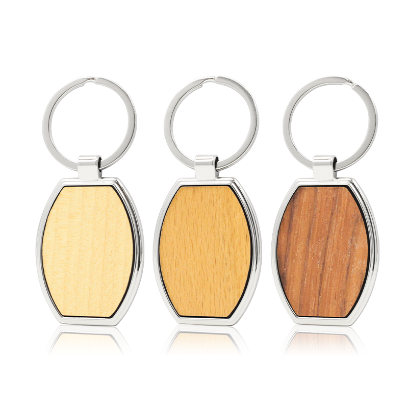 Wholesale Custom Retractable Wooden Round Cross Keychain For Engraving Blank Metal Wood Barrel Circle Beech Bead Keychai