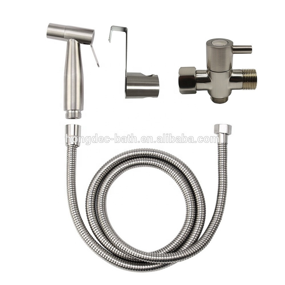 High Water Pressure stainless steel Shattaf Douche Complete Set with Adapter,hose and holder for Toilet