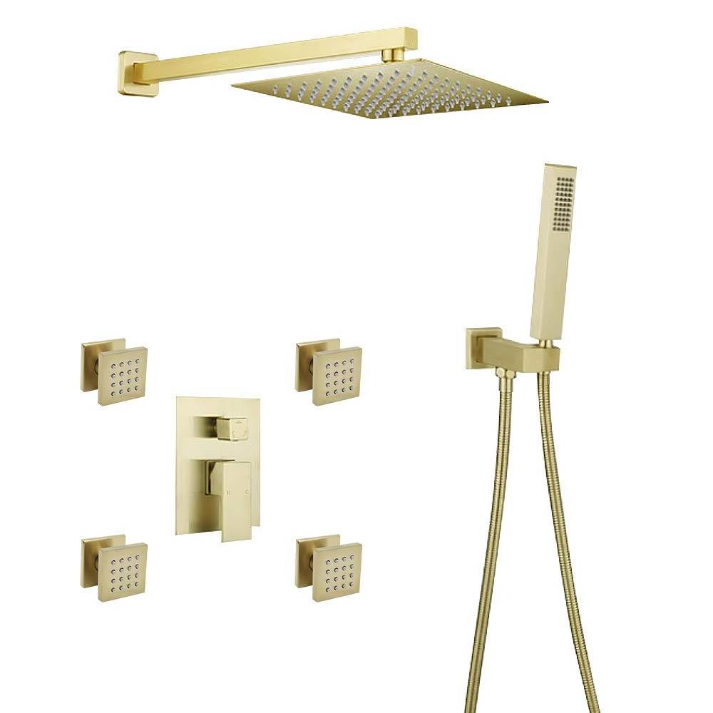 Bathroom Rain Mixer Shower Faucet Combo Set Wall Mounted Shower System Including Control Rough-in Valve