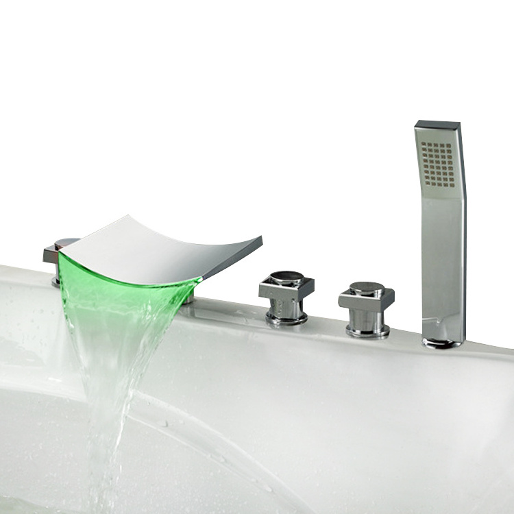 Bthroom 5pcs LED Light Waterfall Spout Bathtub Faucet with Hand Shower