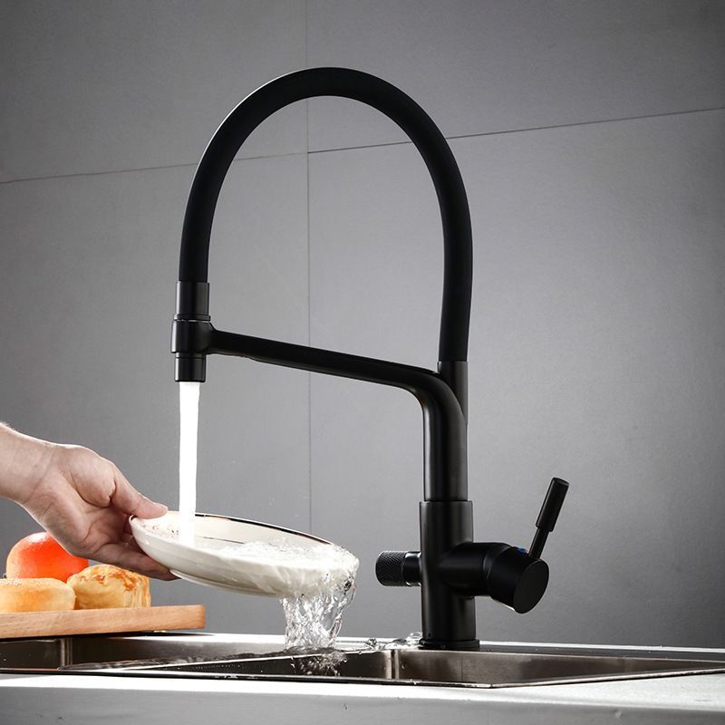 Contemporary Black brass Kitchen Faucet Pull Out Kitchen Sink Faucet Dual Handle 3 in 1 High Arc Water Filter Purifier Faucets