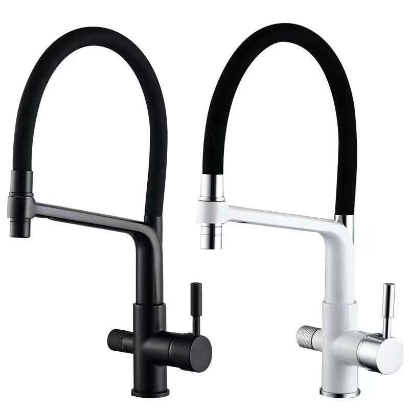 Contemporary Black brass Kitchen Faucet Pull Out Kitchen Sink Faucet Dual Handle 3 in 1 High Arc Water Filter Purifier Faucets