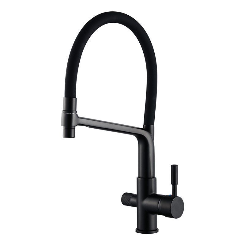 Contemporary Black brass Kitchen Faucet Pull Out Kitchen Sink Faucet Dual Handle 3 in 1 High Arc Water Filter Purifier Faucets