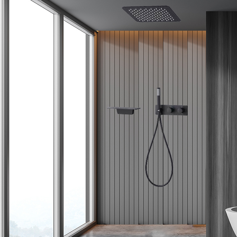 10 Inches Matte Black Shower Set System Bathroom Luxury Rain Mixer Shower Combo Sets with Handheld Shower Valve and Trim Kit