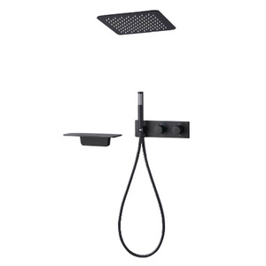 10 Inches Matte Black Shower Set System Bathroom Luxury Rain Mixer Shower Combo Sets with Handheld Shower Valve and Trim Kit