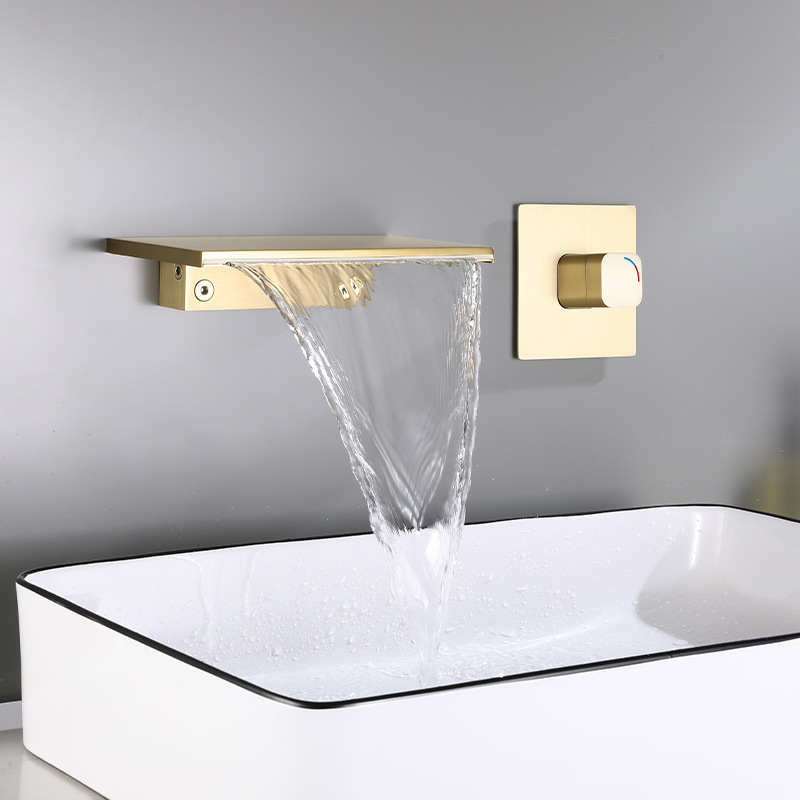 Hot and cold mixer faucets Brushed Gold wall mounted concealed waterfall face basin bathroom faucet for hotel family bathroom