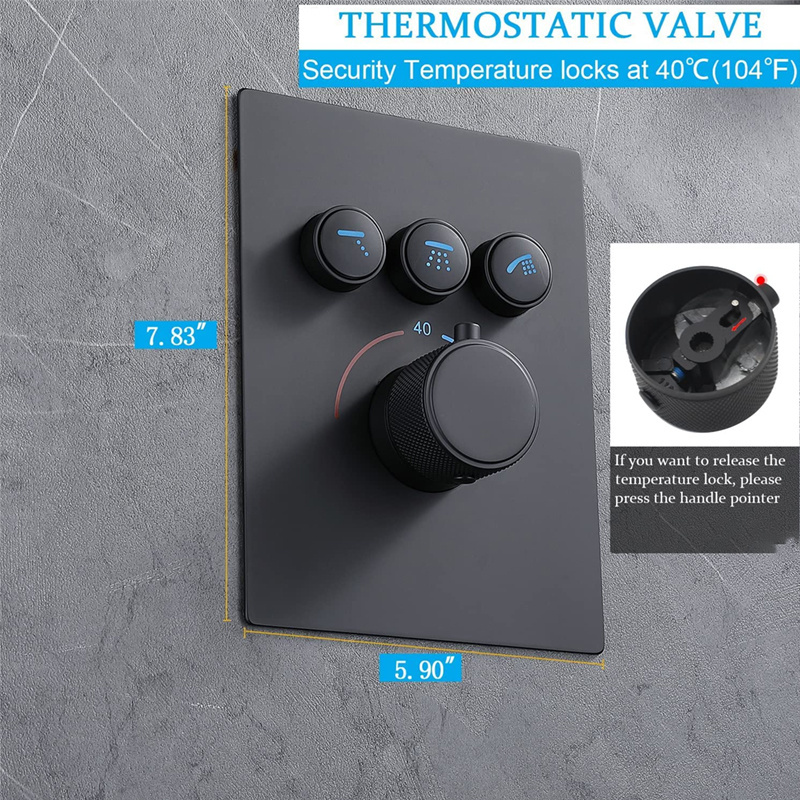 3 Way Thermostatic Brushed Gold Shower Diverter Valve Concealed Pressure Balancing Valve Shower Mixing Replacement Brass Valve