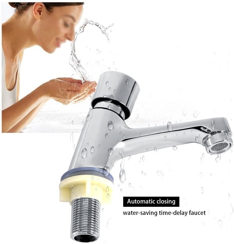 Water Saving Basin Sink Faucet Deck Mounted Self Closing Tap Time Delay Basin Tap Faucet