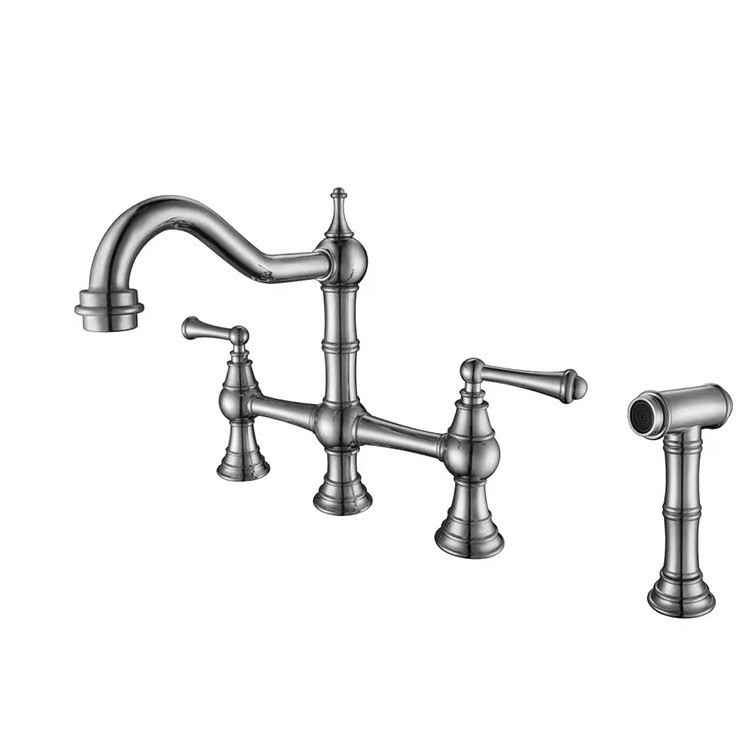 Double Handle Kitchen Faucet Brass Bridge Faucet With Side Sprayer Bidet Set