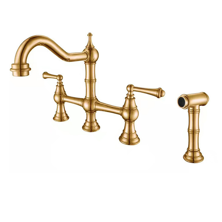 Double Handle Kitchen Faucet Brass Bridge Faucet With Side Sprayer Bidet Set