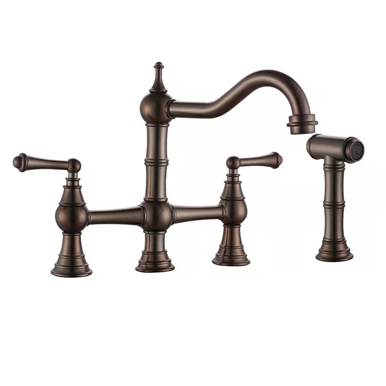 Double Handle Kitchen Faucet Brass Bridge Faucet With Side Sprayer Bidet Set