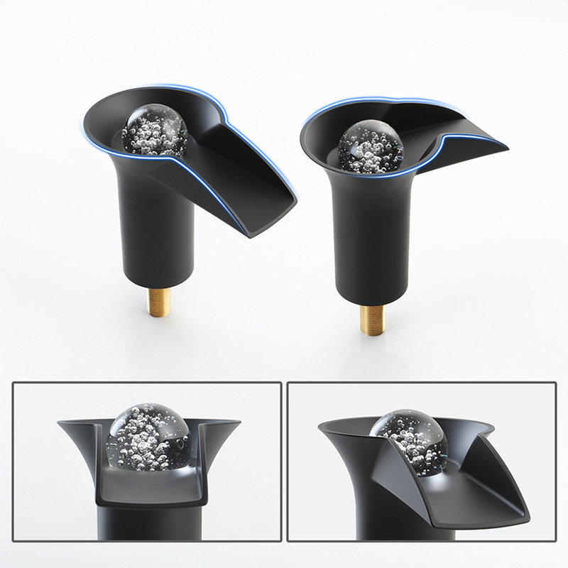 Widespread 8 Inch black waterfall 3 hole double handle crystal Knobs Ball led bathroom sink faucet 2 handle basin mixer tap