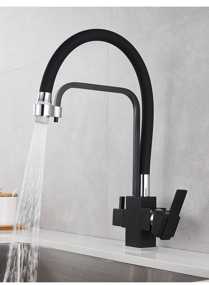 Matte Black Pull Down Sprayer Kitchen Faucet 2 Handle 3 in 1 Water Filter Purifier Faucets mixer tap with Drinking Water Faucet