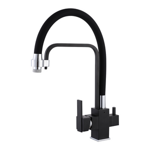 Matte Black Pull Down Sprayer Kitchen Faucet 2 Handle 3 in 1 Water Filter Purifier Faucets mixer tap with Drinking Water Faucet