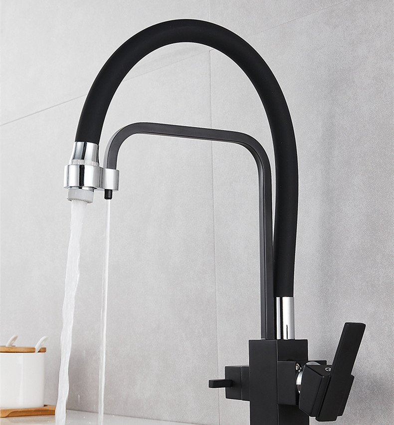 Matte Black Pull Down Sprayer Kitchen Faucet 2 Handle 3 in 1 Water Filter Purifier Faucets mixer tap with Drinking Water Faucet