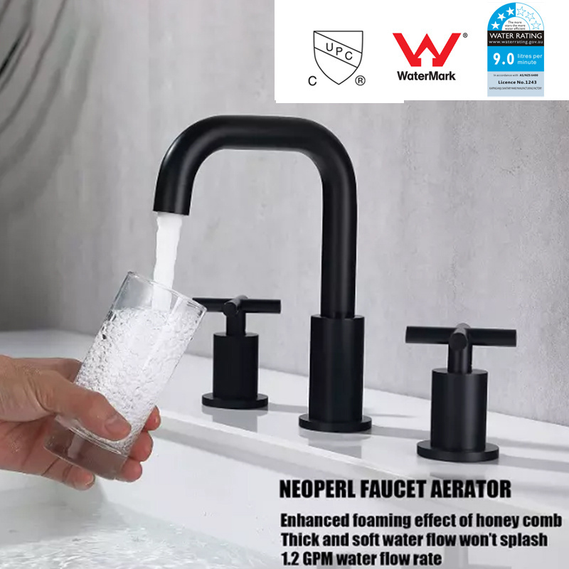 2 Handle Widespread Bathroom Faucets Matte Black with Valve and Pop-Up Drain Assembly,Black 8 Inches 3 Hole Bathroom Faucet