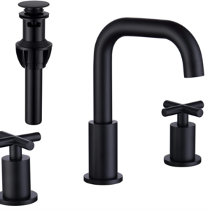 2 Handle Widespread Bathroom Faucets Matte Black with Valve and Pop-Up Drain Assembly,Black 8 Inches 3 Hole Bathroom Faucet