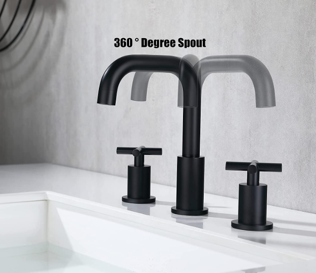 2 Handle Widespread Bathroom Faucets Matte Black with Valve and Pop-Up Drain Assembly,Black 8 Inches 3 Hole Bathroom Faucet