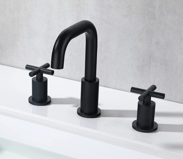 2 Handle Widespread Bathroom Faucets Matte Black with Valve and Pop-Up Drain Assembly,Black 8 Inches 3 Hole Bathroom Faucet